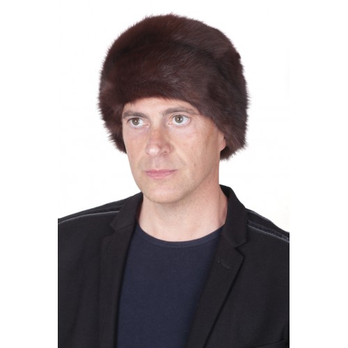 Dark brown sable fur hat.  Hat with turned-up brim, double-sided fur